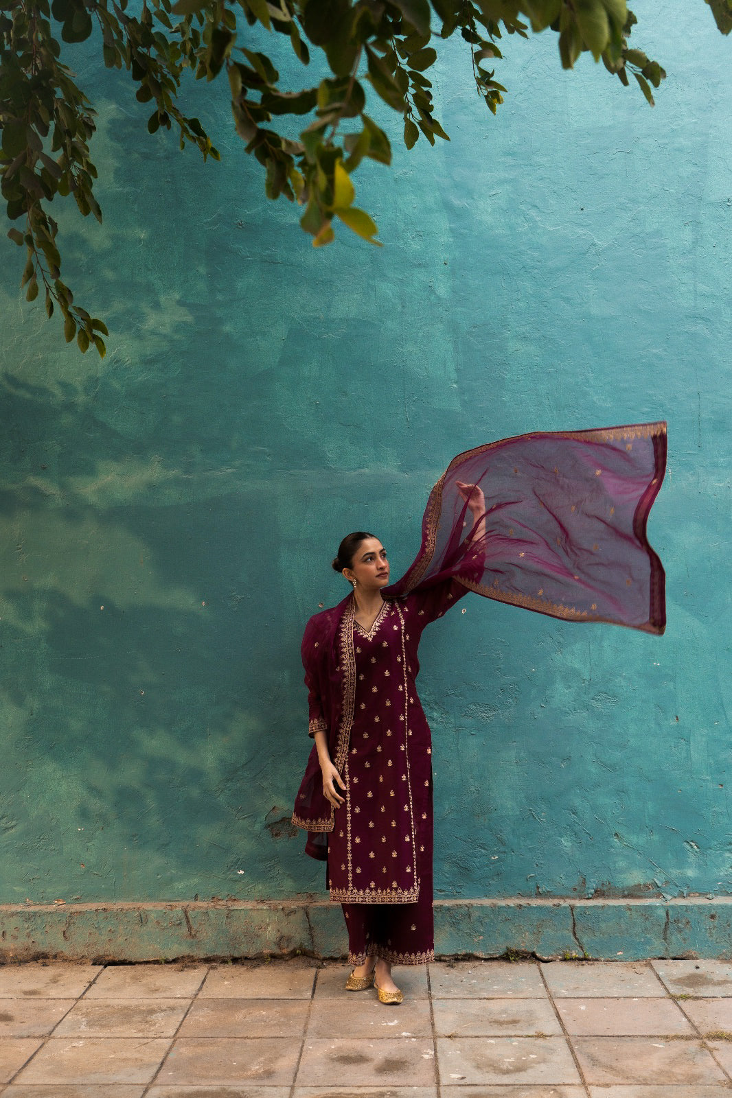 Shreya Lakhani in Khushnir - Wine Chanderi Embroidered Suit Set