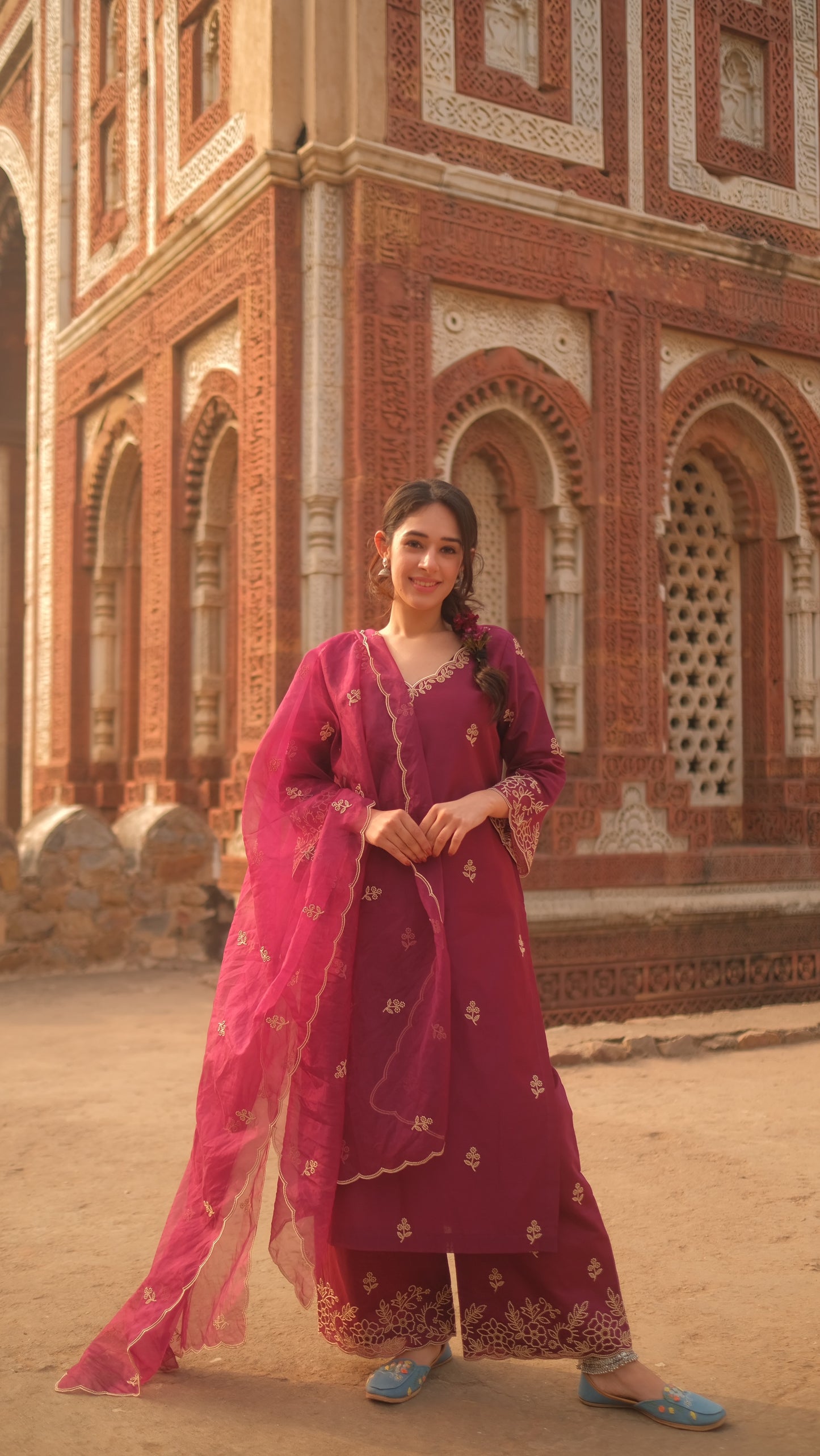 Shivani Pancholi in Khila - Wine Chanderi Embroidered Suit Set