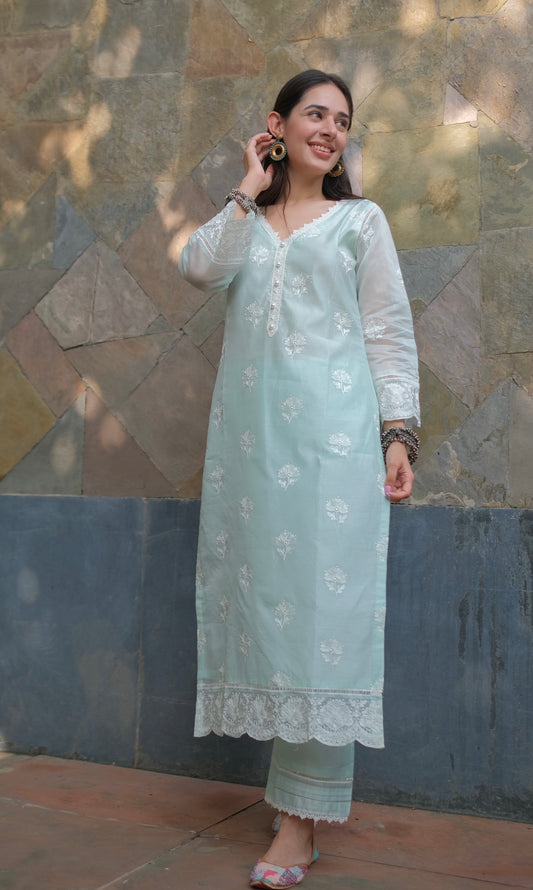 Shivani Pancholi in Neelkamal - Mint Green Embroidered Suit Set.