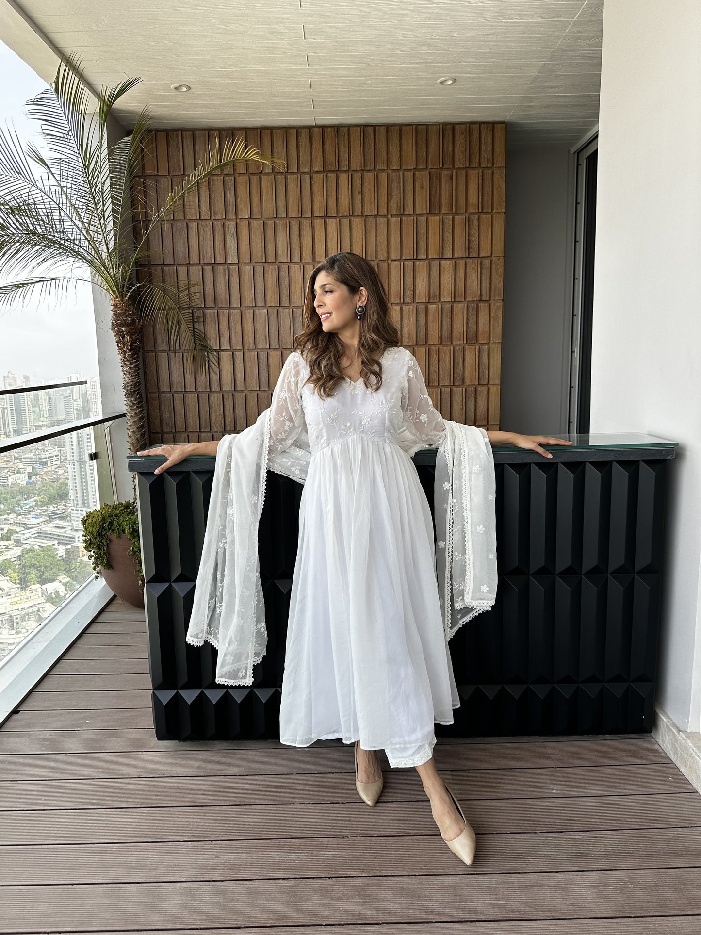 Mallika Singhania in Aseem Ivory White Embroidered Anarkali Gown Set