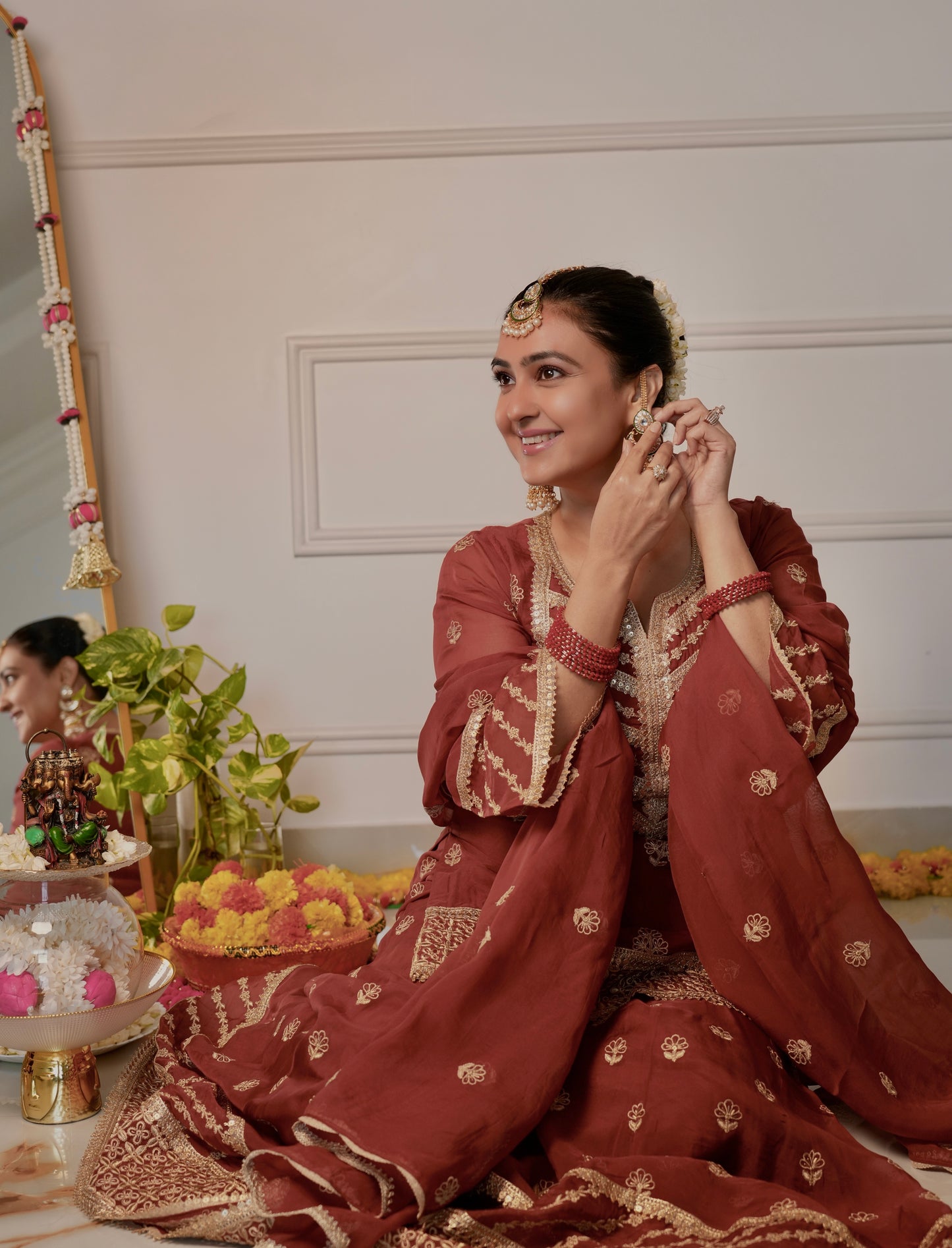 Divya Sabhlok in SIYAH - Rust Organza Sharara Set