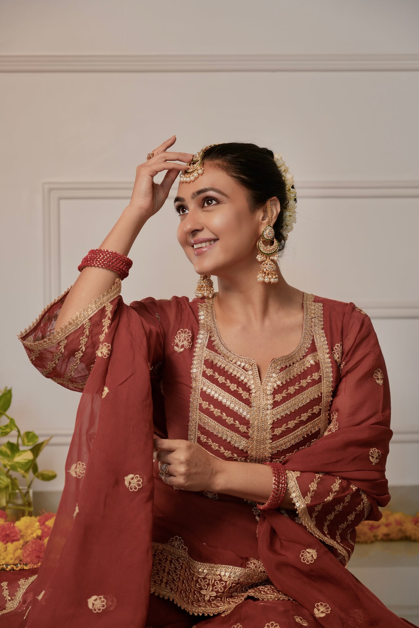 Divya Sabhlok in SIYAH - Rust Organza Sharara Set