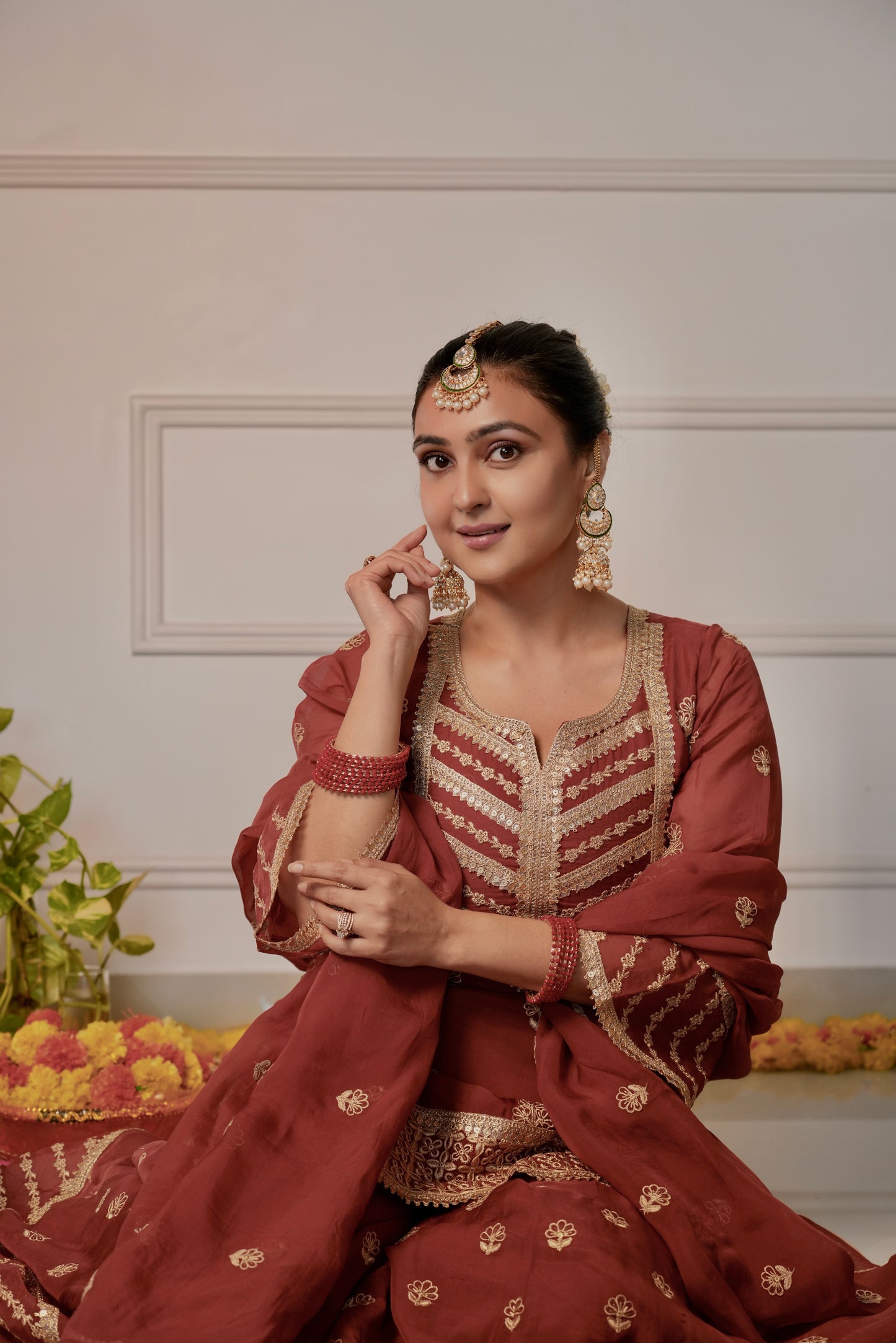 Divya Sabhlok in SIYAH - Rust Organza Sharara Set