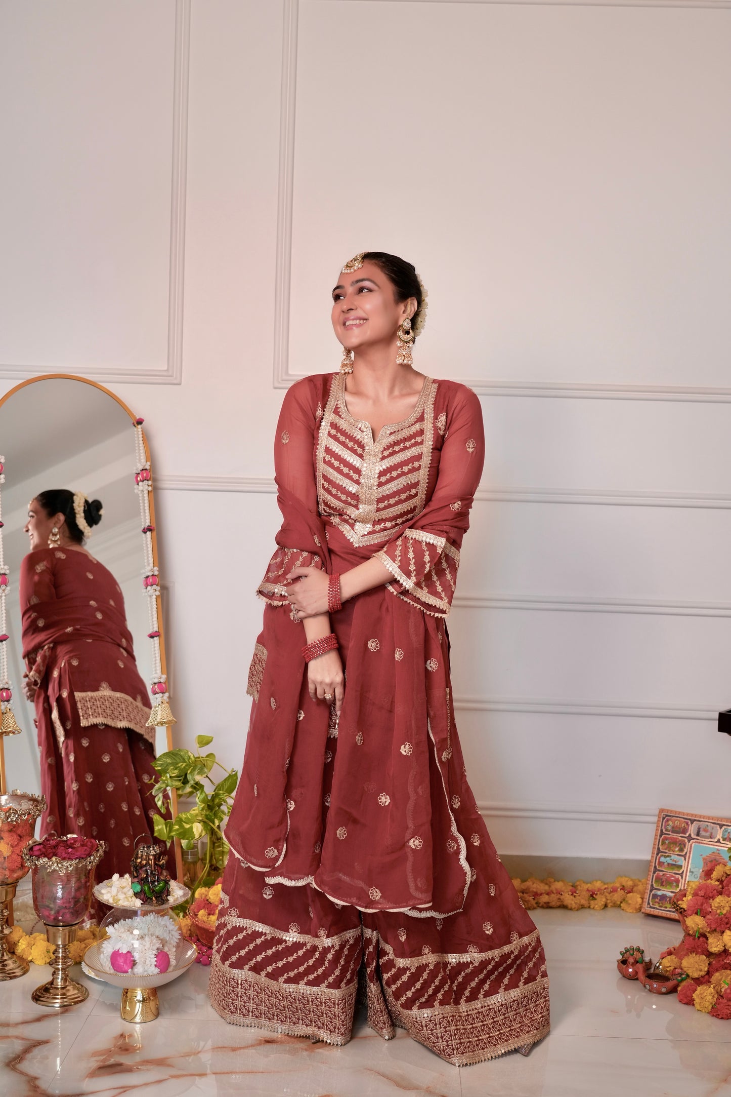 Divya Sabhlok in SIYAH - Rust Organza Sharara Set