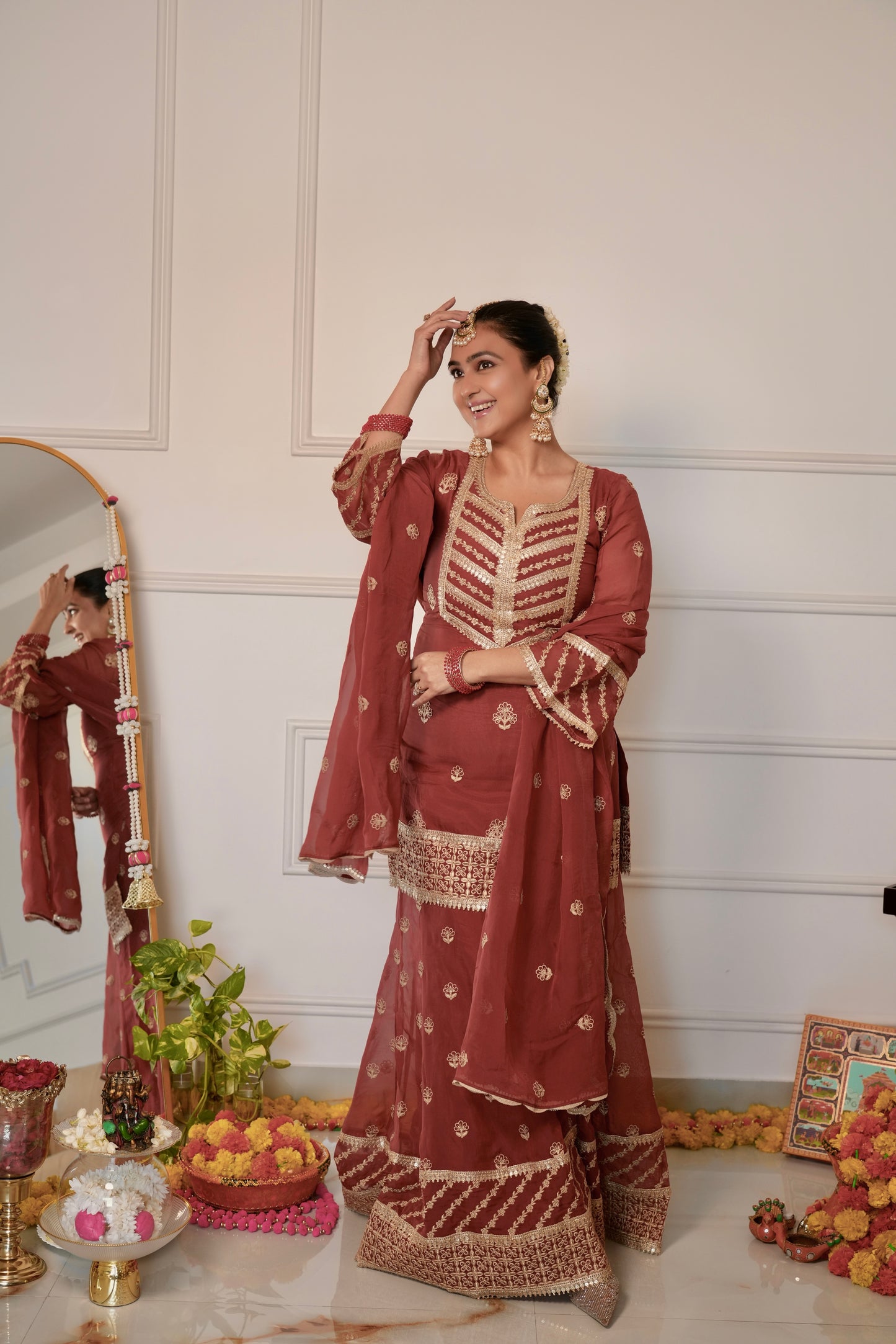 Divya Sabhlok in SIYAH - Rust Organza Sharara Set
