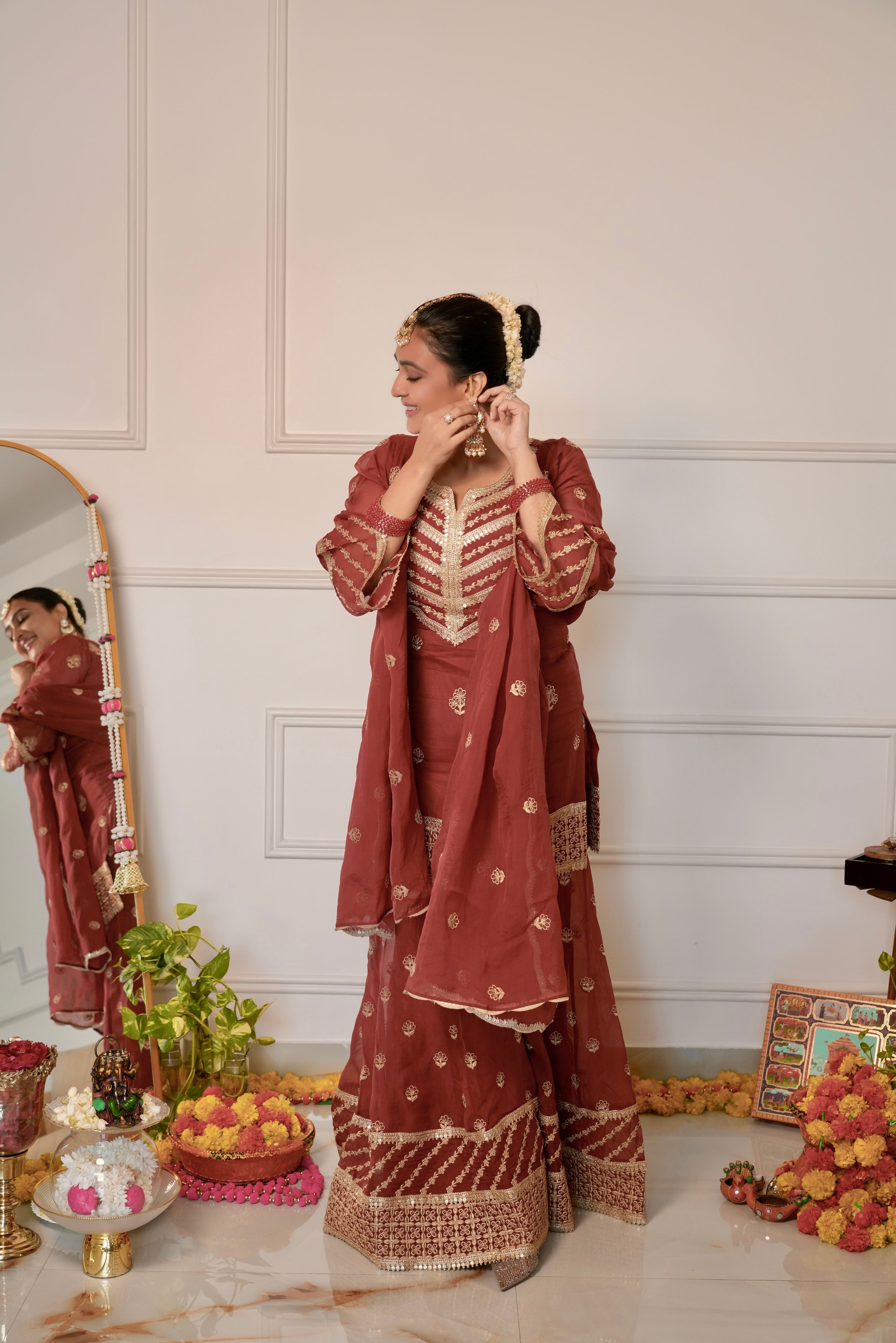 Divya Sabhlok in SIYAH - Rust Organza Sharara Set