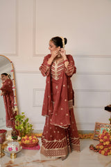 Divya Sabhlok in SIYAH - Rust Organza Sharara Set