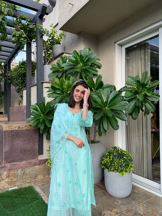 Shreya Lakhani in AYRA - Sea Green Chanderi Suit Set
