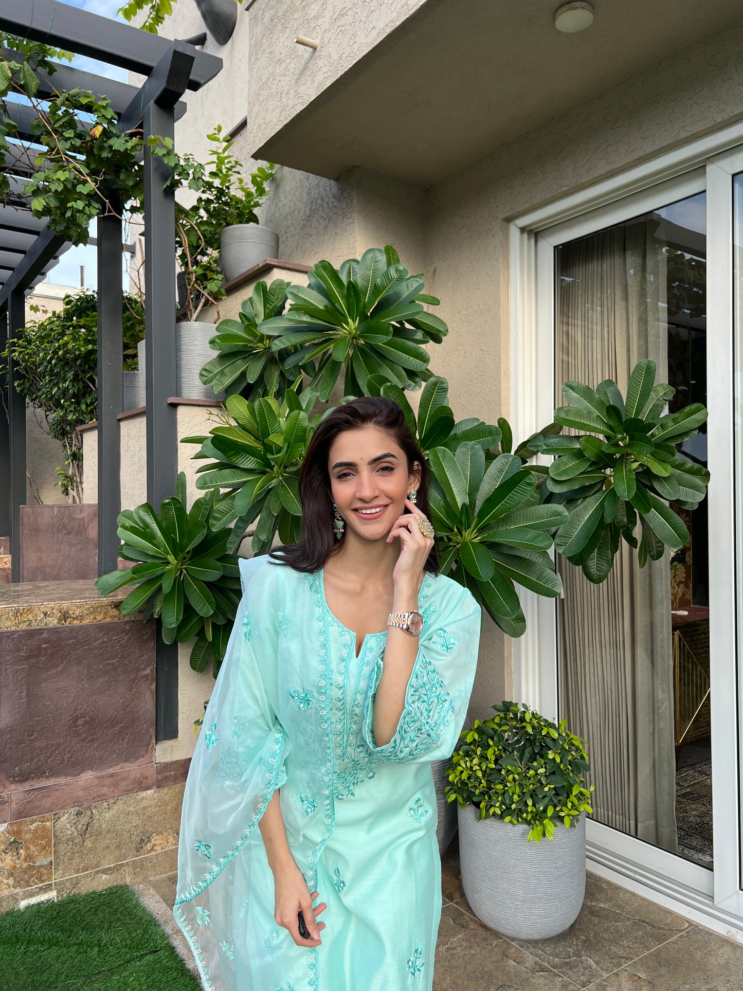 Shreya Lakhani in AYRA - Sea Green Chanderi Suit Set