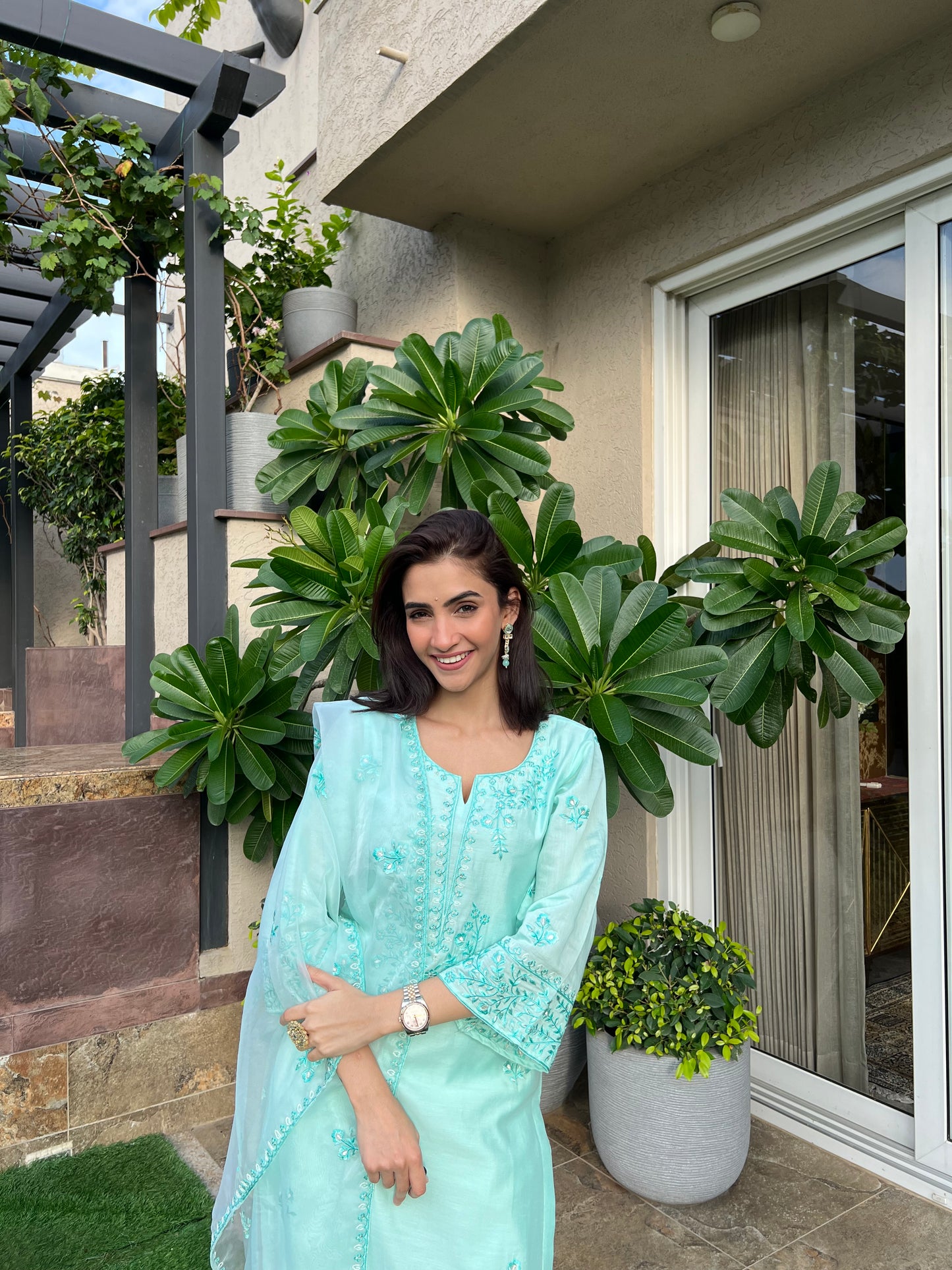 Shreya Lakhani in AYRA - Sea Green Chanderi Suit Set