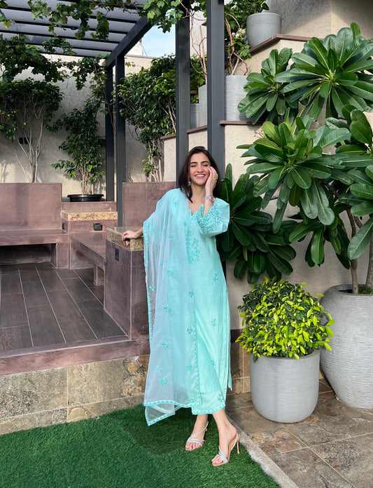 Shreya Lakhani in AYRA - Sea Green Chanderi Suit Set
