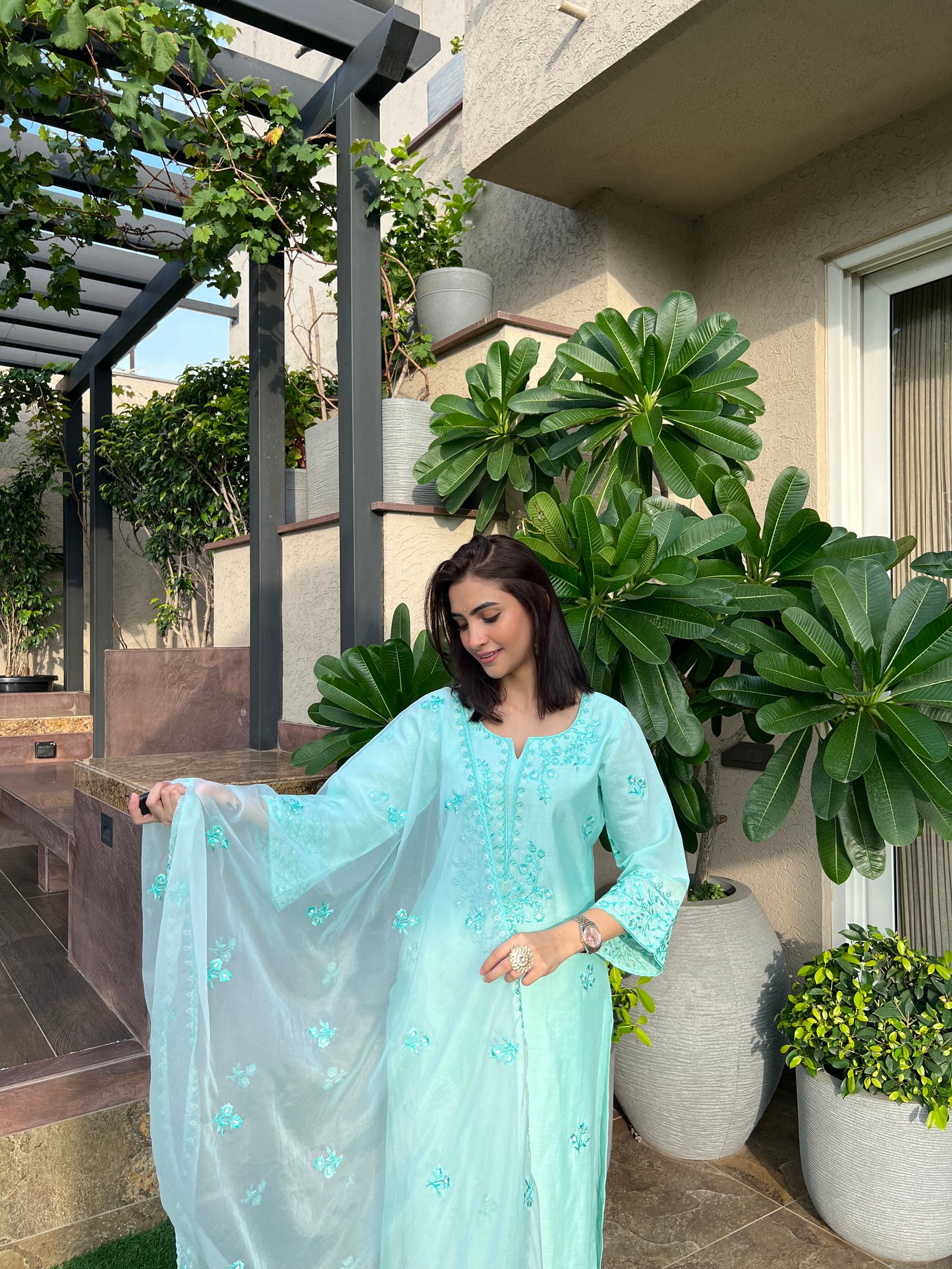 Shreya Lakhani in AYRA - Sea Green Chanderi Suit Set