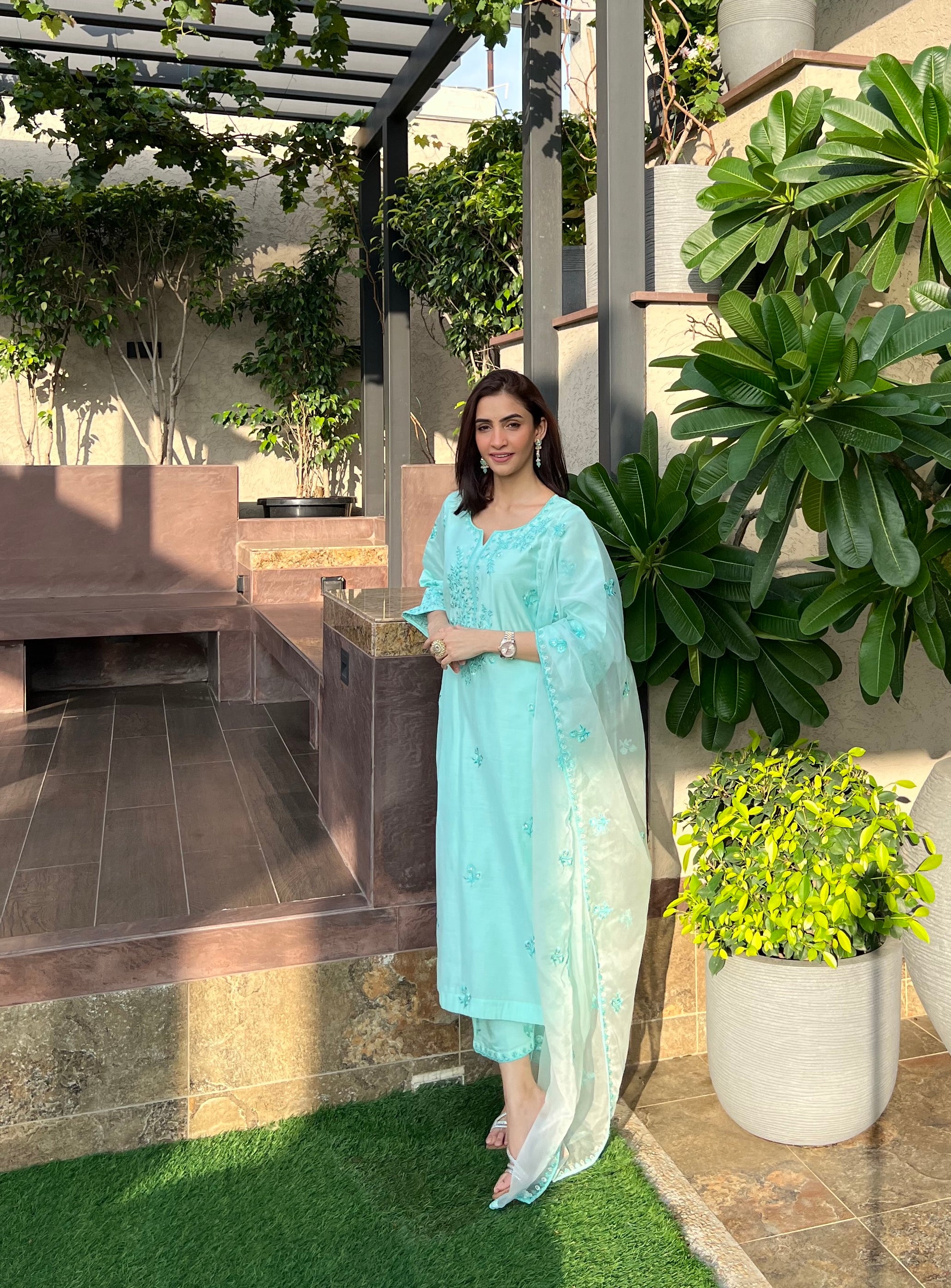 Shreya Lakhani in AYRA - Sea Green Chanderi Suit Set