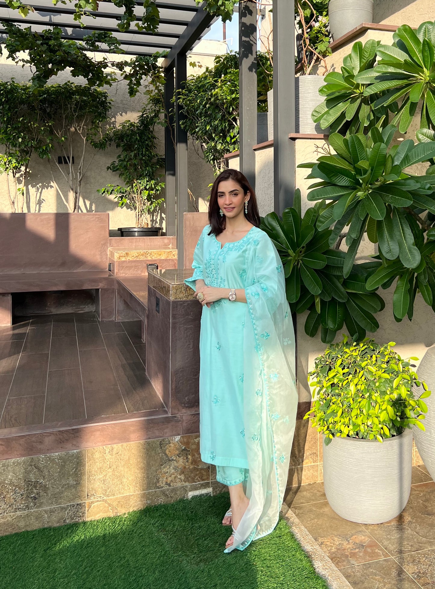 Shreya Lakhani in AYRA - Sea Green Chanderi Suit Set