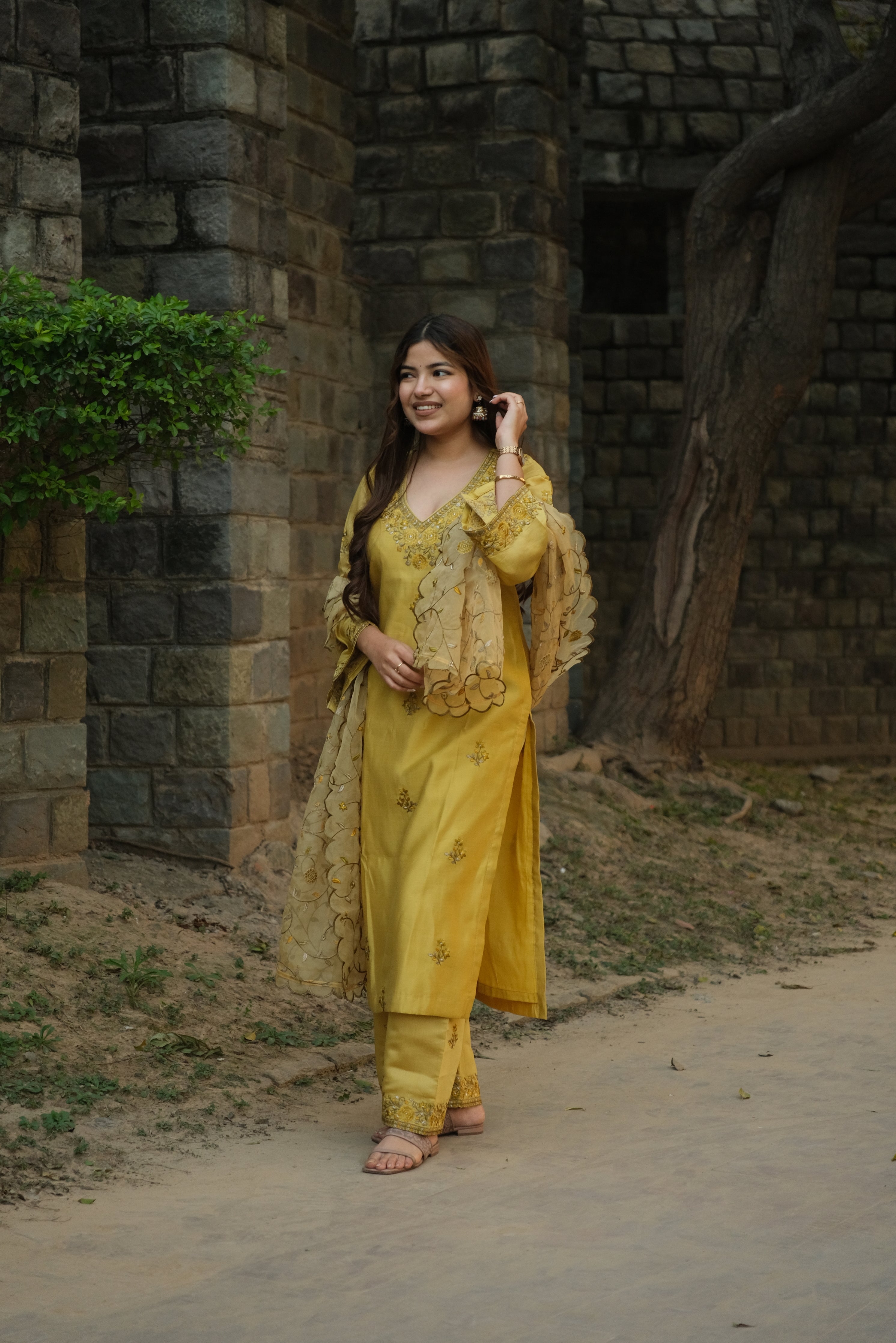 Antra Agarwal in MEERA - Yellow Chanderi Suit Set