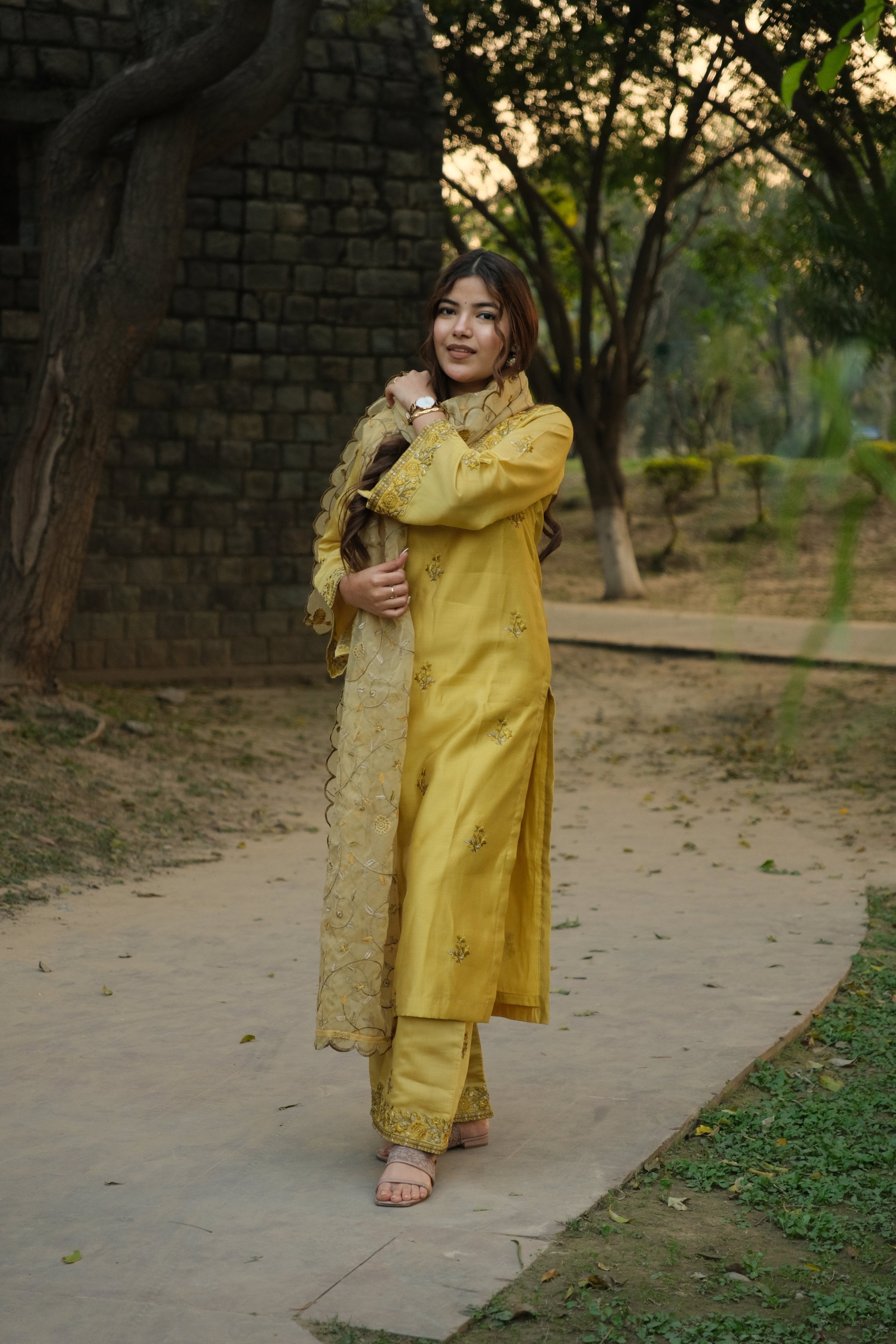 Antra Agarwal in MEERA - Yellow Chanderi Suit Set