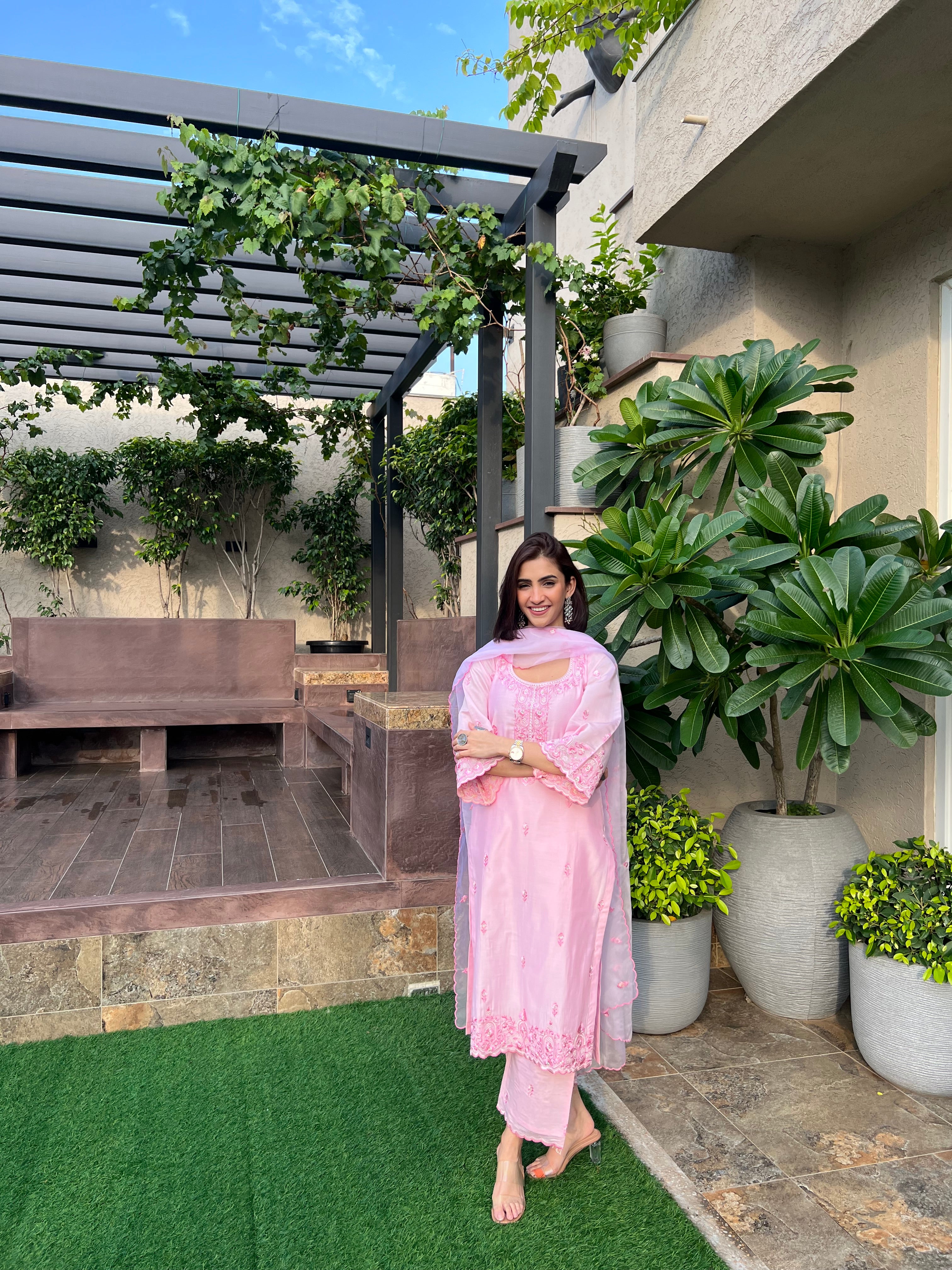 Shreya Lakahni in SAANVI - Pink Chanderi Suit Set