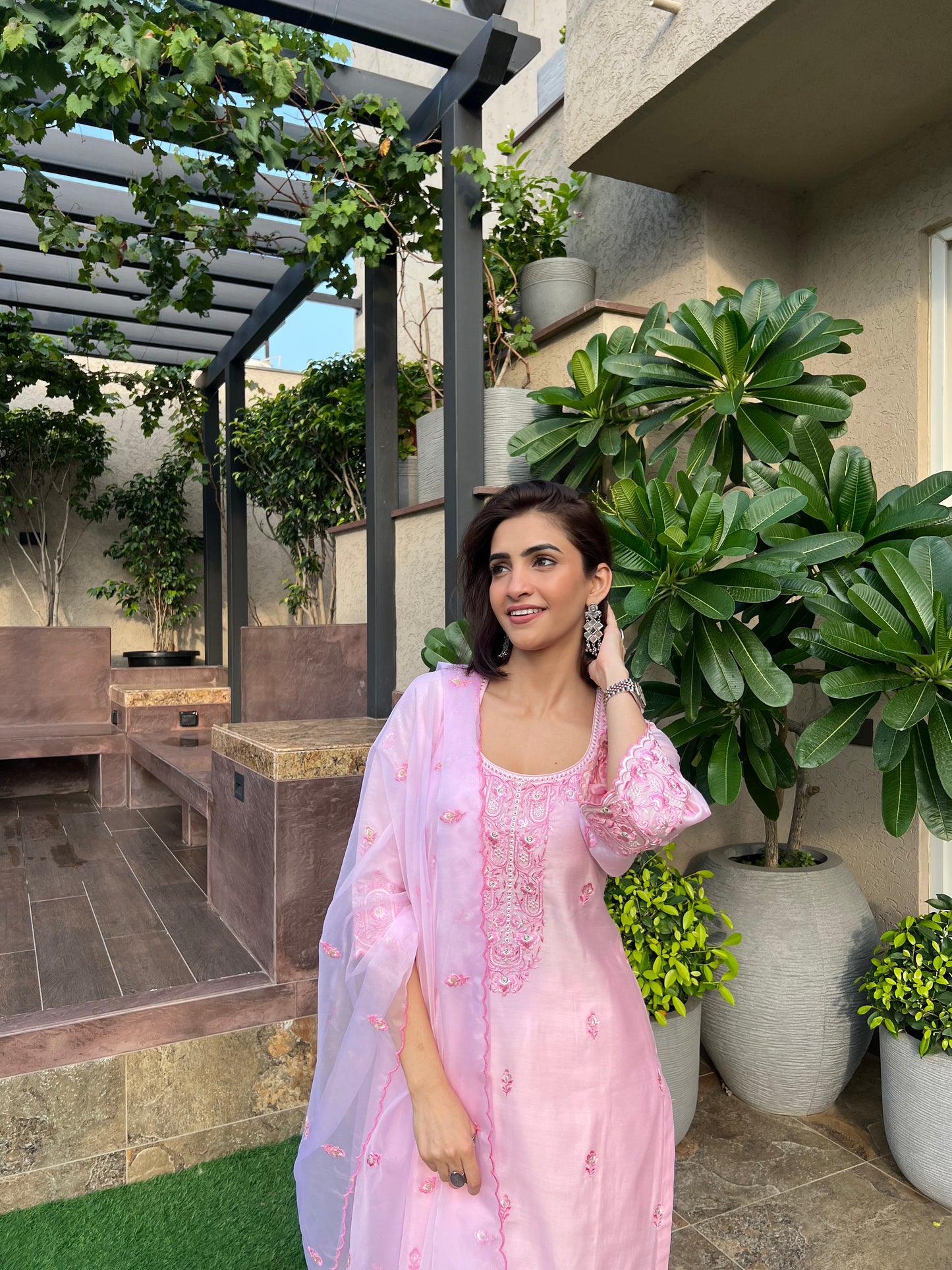 Shreya Lakahni in SAANVI - Pink Chanderi Suit Set