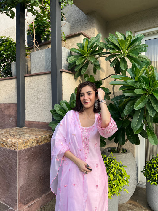 Shreya Lakahni in SAANVI - Pink Chanderi Suit Set