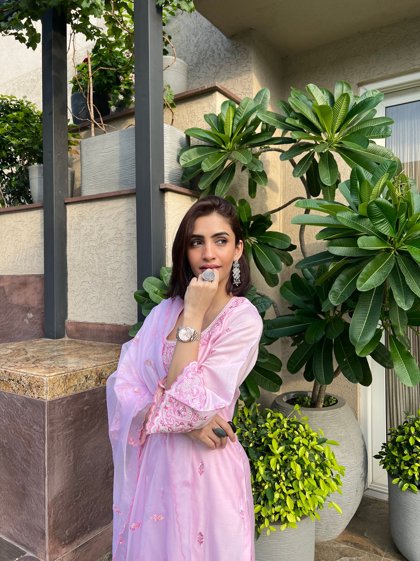Shreya Lakahni in SAANVI - Pink Chanderi Suit Set