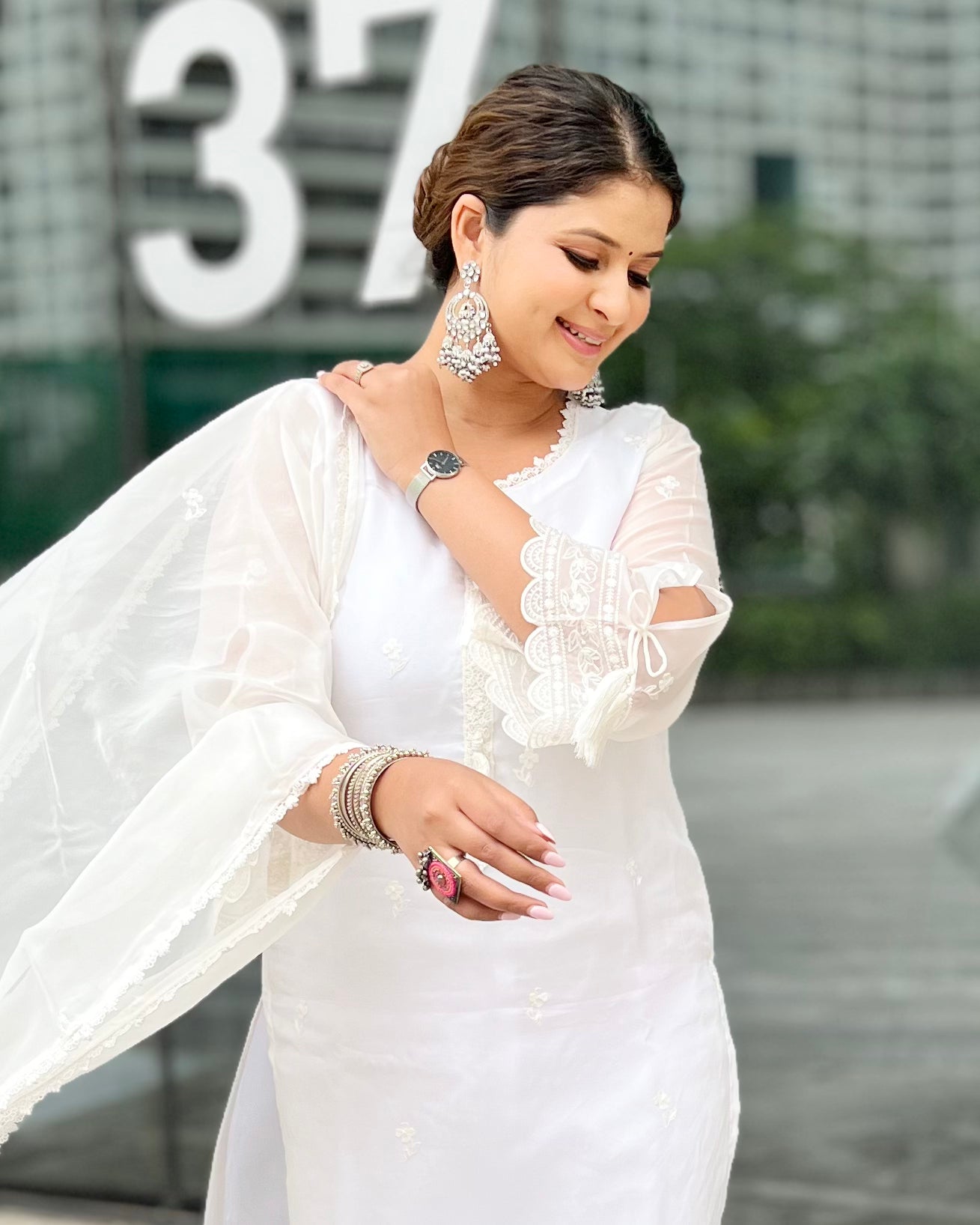 Ankita Singh in Aseem Ivory White Embroidered Straight Suit Set.