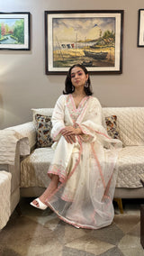 Pallavi Thakur  in Moghra - Ivory White Chanderi Embroidered Suit Set.