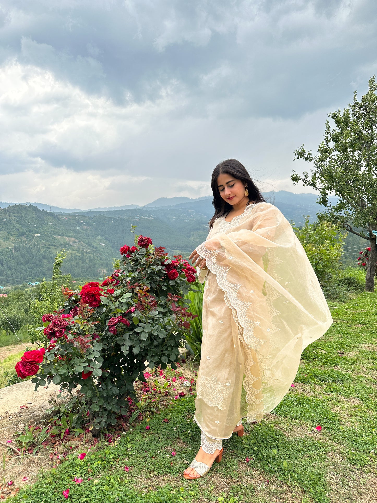 Yamini Bisht in Hazel Beige Chanderi Suit Set