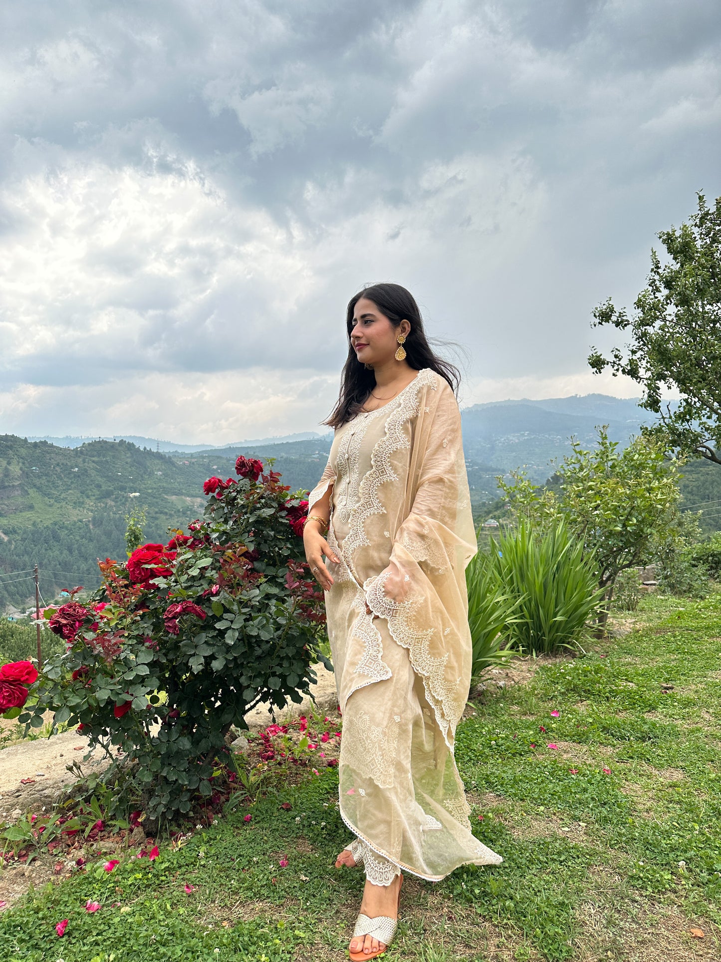 Yamini Bisht in Hazel Beige Chanderi Suit Set