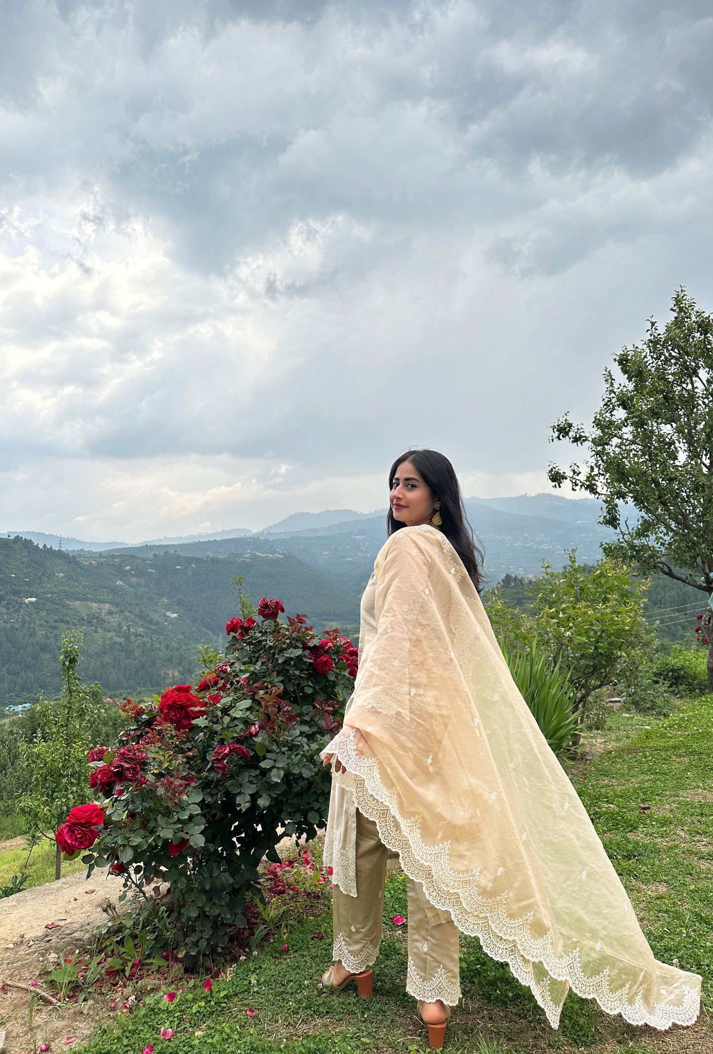Yamini Bisht in Hazel Beige Chanderi Suit Set