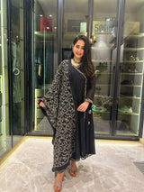 Yamini Bisht in Sunehri Black Angrakha Anarkali Set