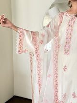 Richa Begani in Gul-Khera - Ivory White Chanderi Embroidered Suit Set.