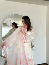 Richa Begani in Gul-Khera - Ivory White Chanderi Embroidered Suit Set.