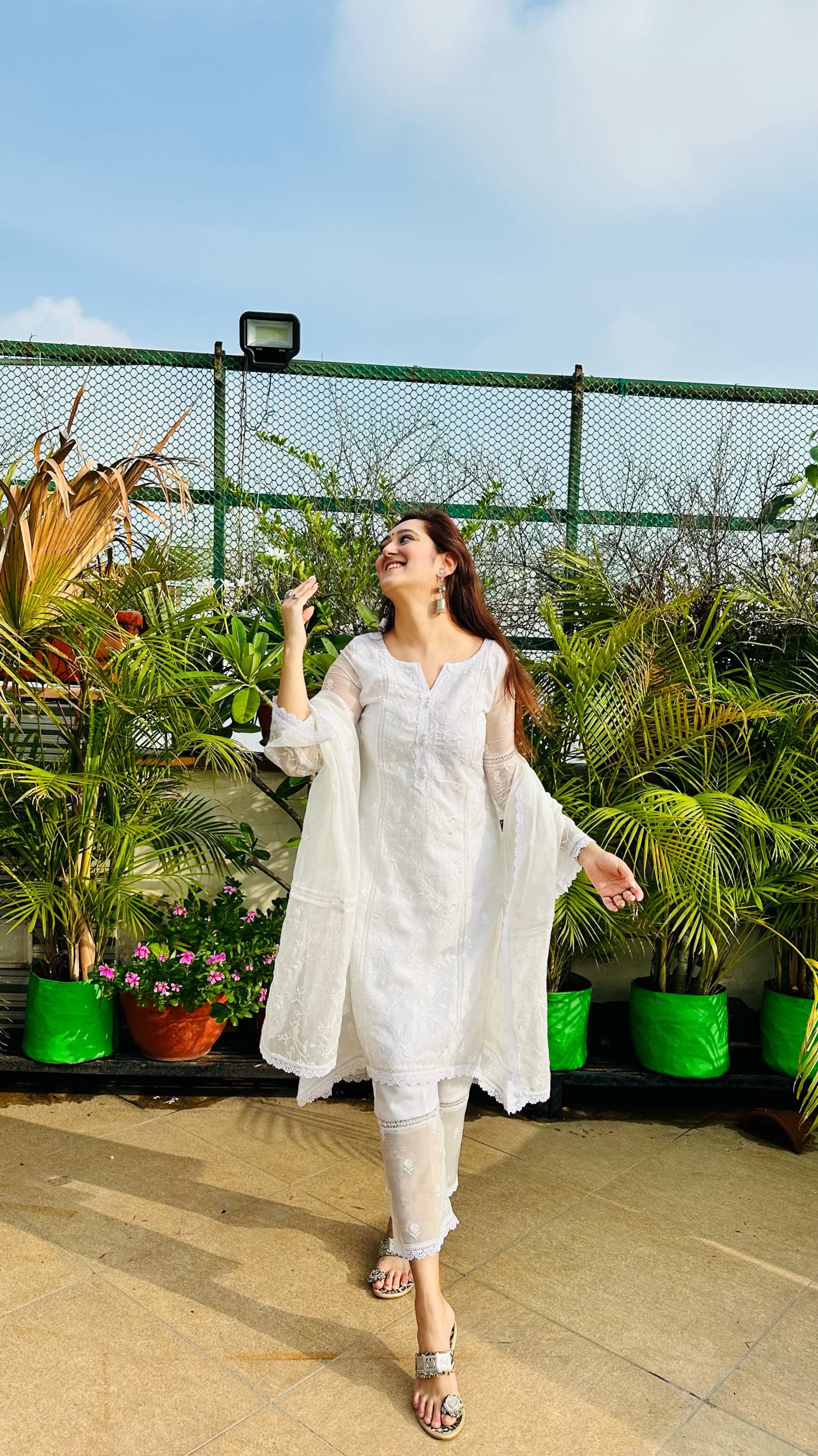 Mishti Sethi in Aseem Ivory White Embroidered A-Line Suit Set