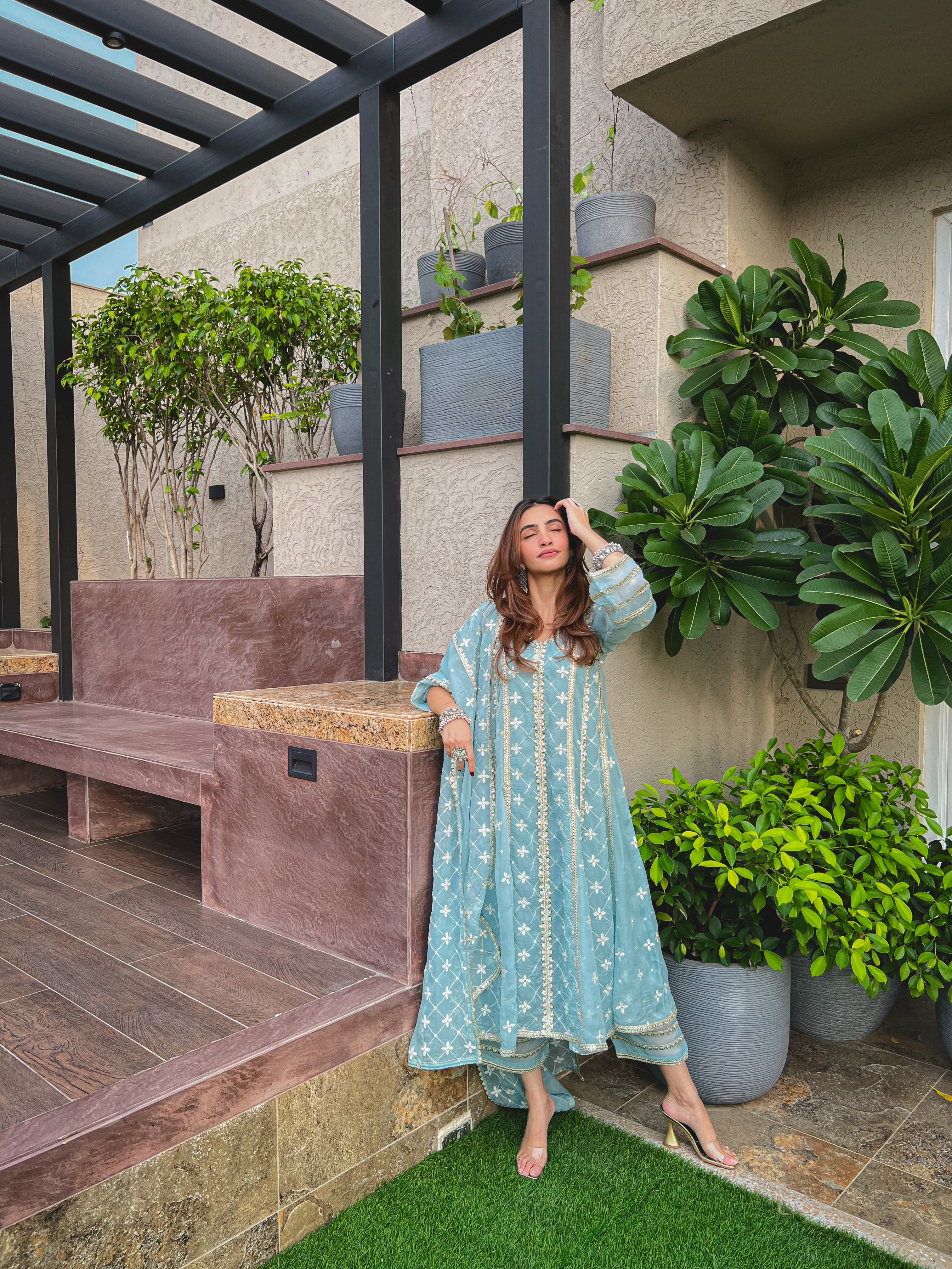 Shreya Lakhani in Jashan - Blue Organza Anarkali Set.