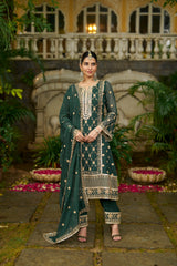 ISHITA - Green Organza A-line Suit Set