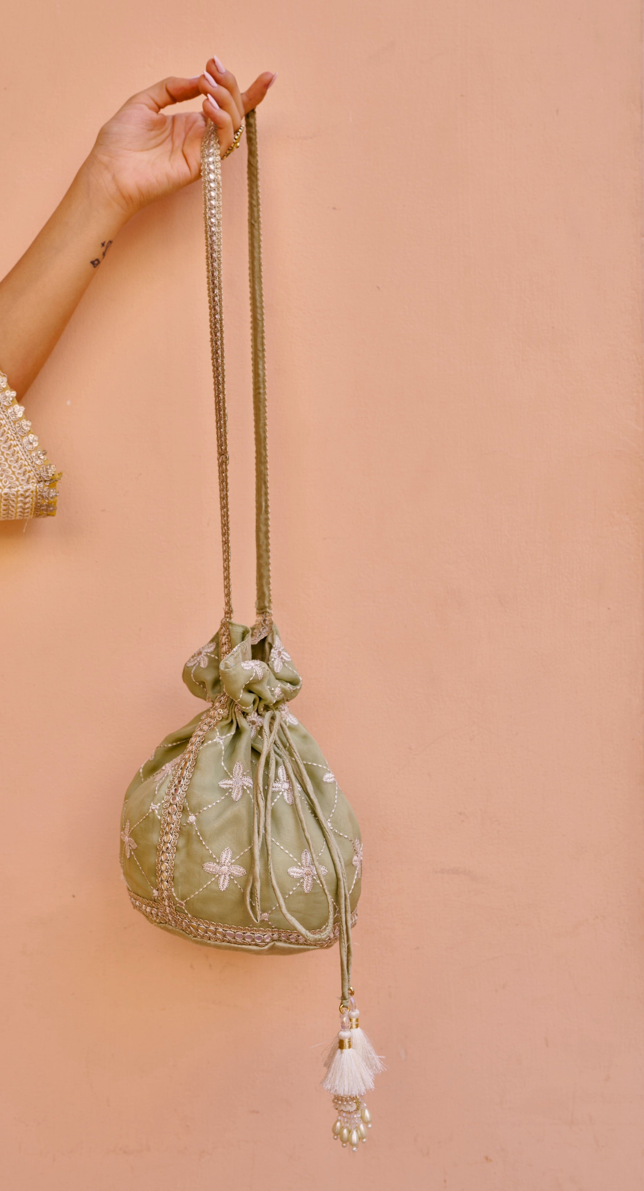 Chamak - Green Organza Potli Bag