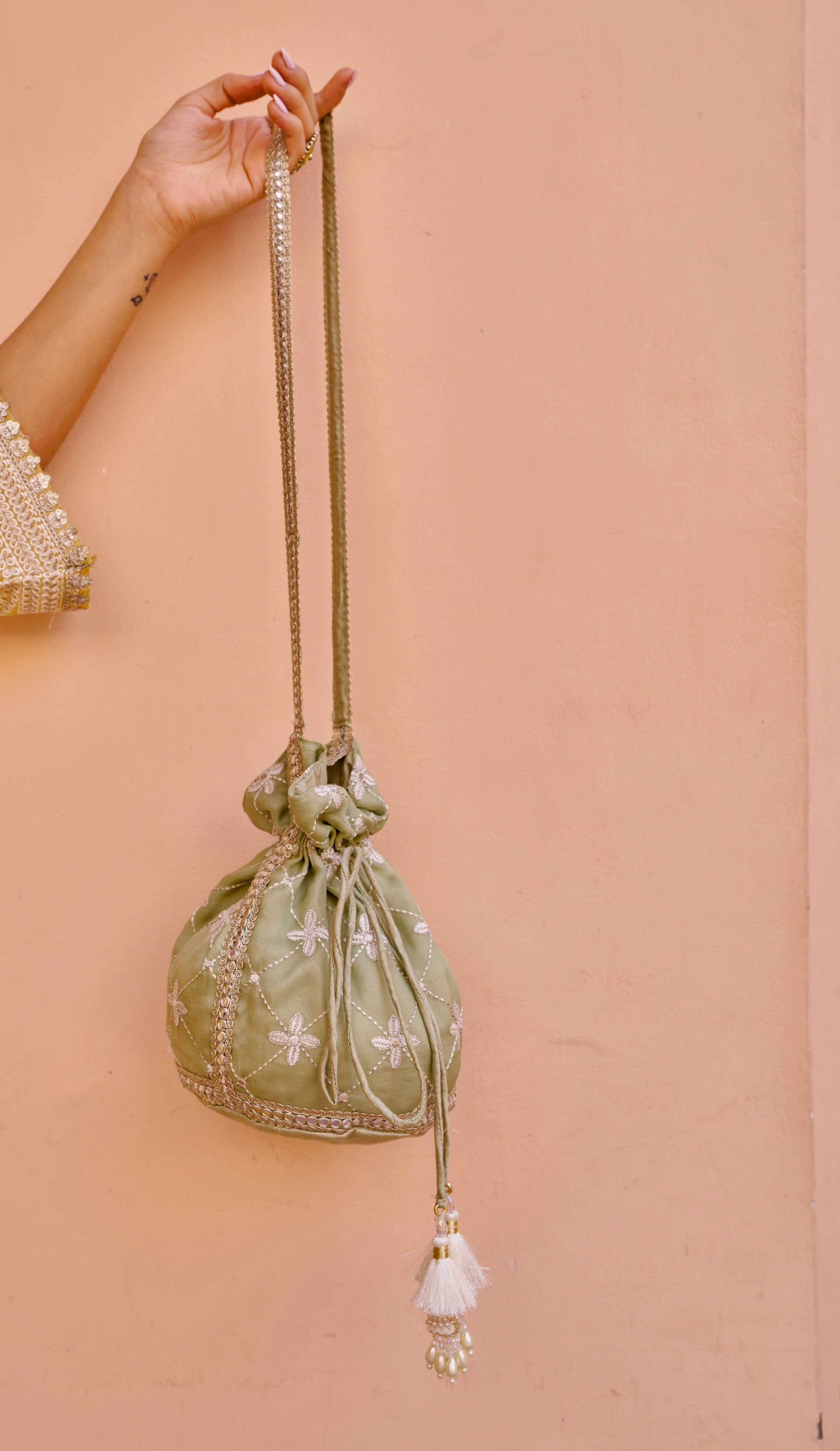 Chamak - Green Organza Potli Bag