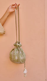 Chamak - Green Organza Potli Bag