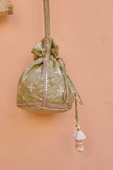 Chamak - Green Organza Potli Bag