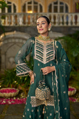 VANI - Green Organza Sharara Set