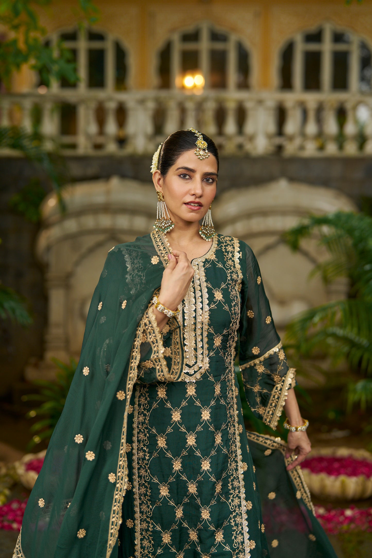 ISHITA - Green Organza A-line Suit Set