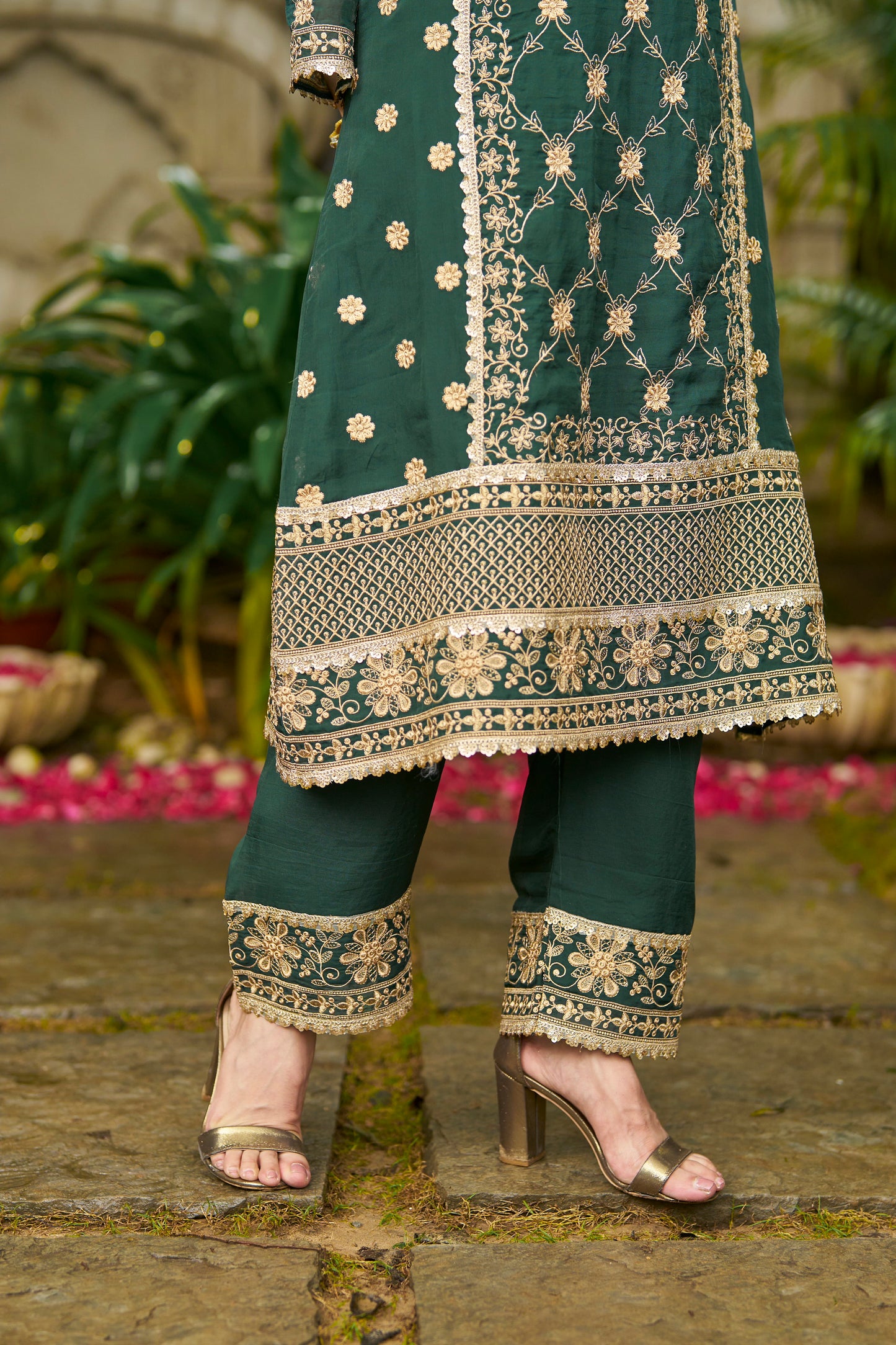 ISHITA - Green Organza A-line Suit Set