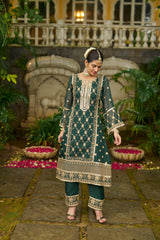 ISHITA - Green Organza A-line Suit Set