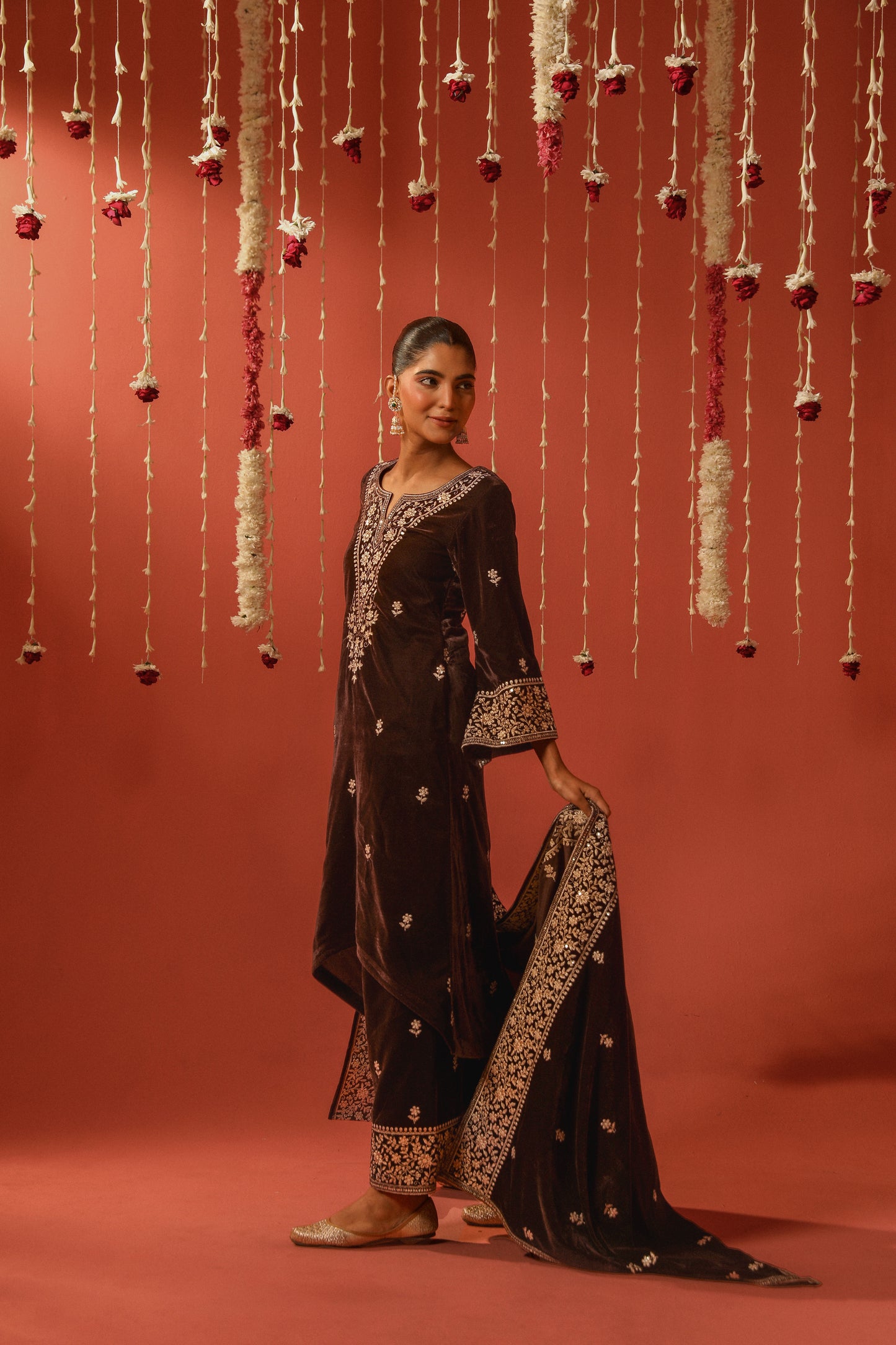 TAAL - Velvet Brown Straight Suit Set.