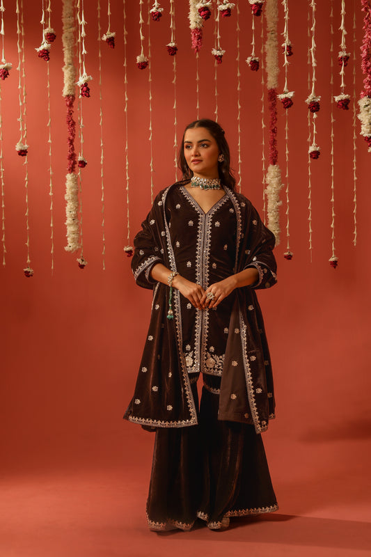 SARGAM - Velvet Brown Sharara Set