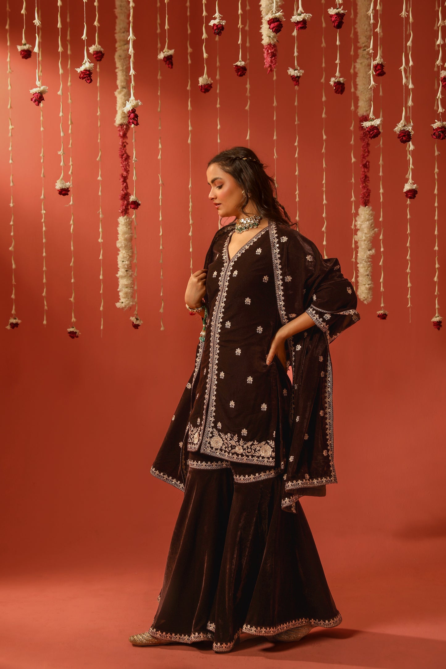 SARGAM - Velvet Brown Sharara Set