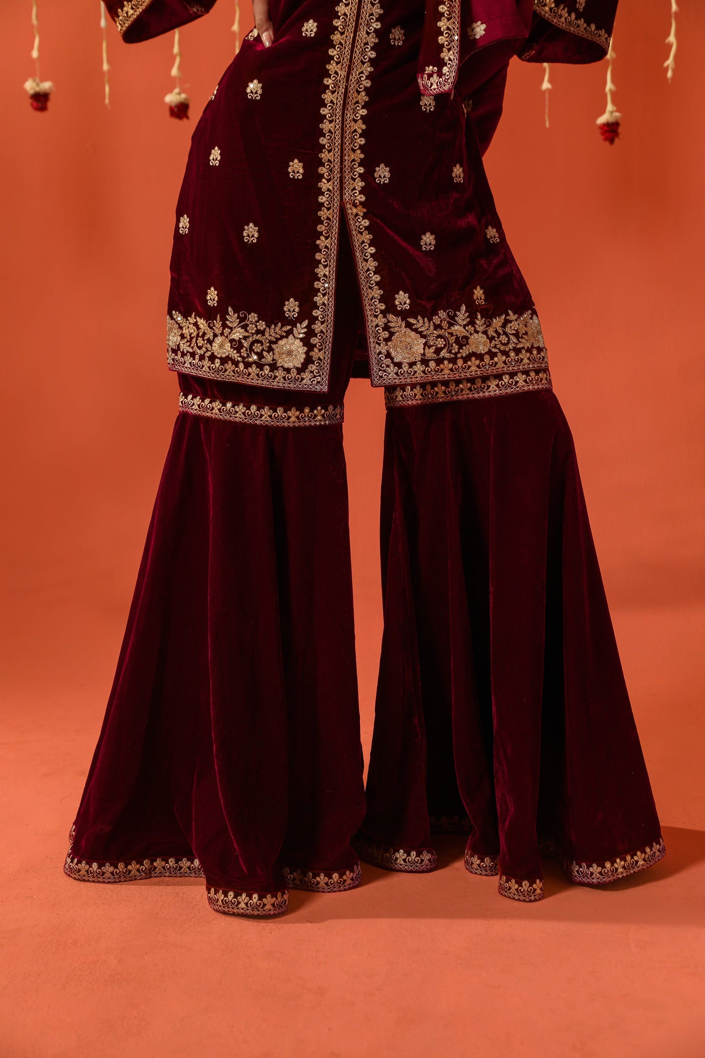 DHUN - Velvet Maroon Sharara Set