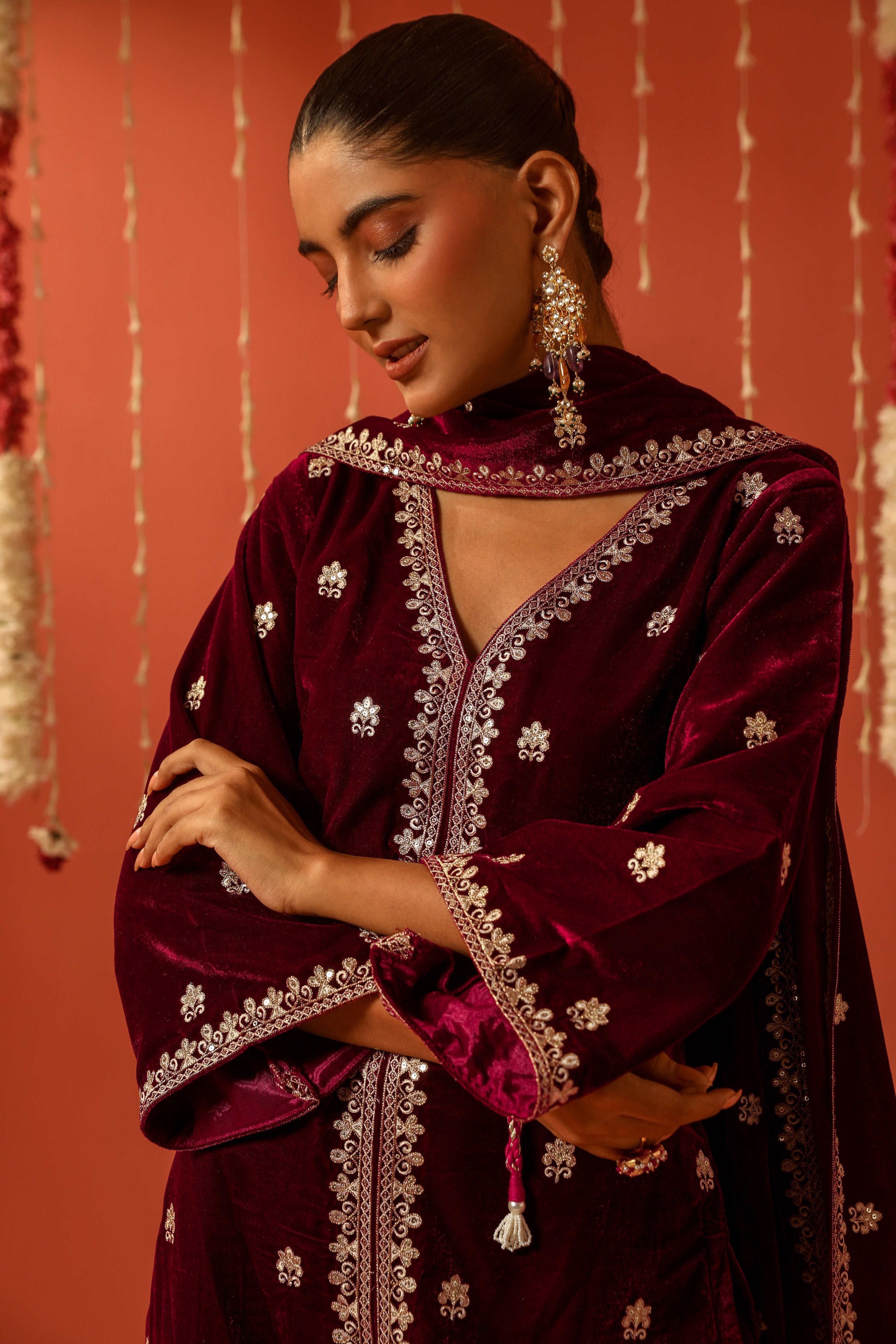 Sahiba Bali in DHUN - Velvet Maroon Sharara Set