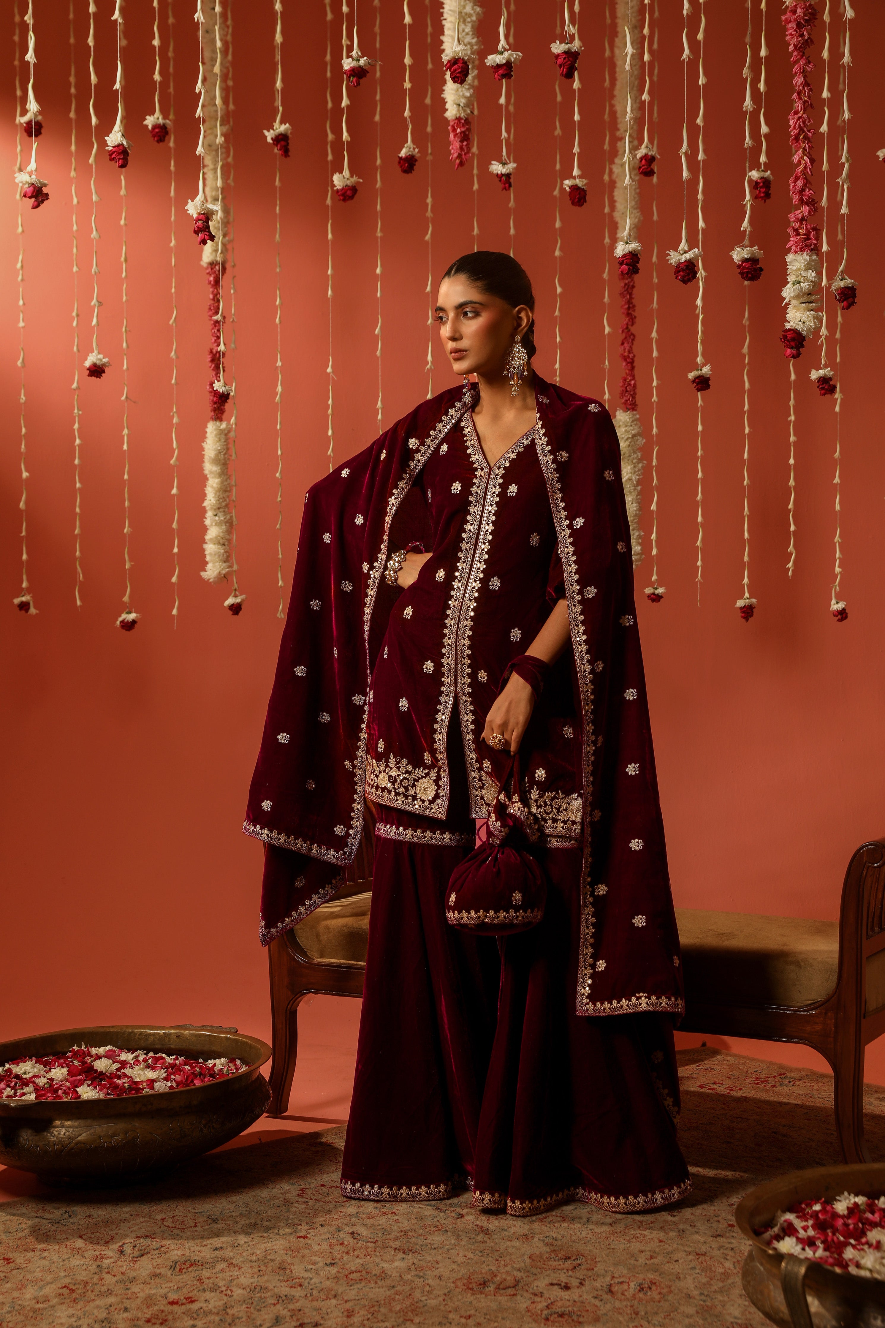 Sahiba Bali in DHUN - Velvet Maroon Sharara Set