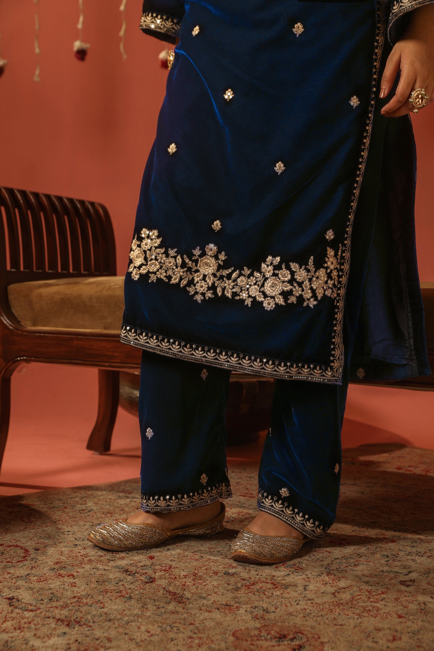 ROOHI - Velvet Blue Straight Suit Set